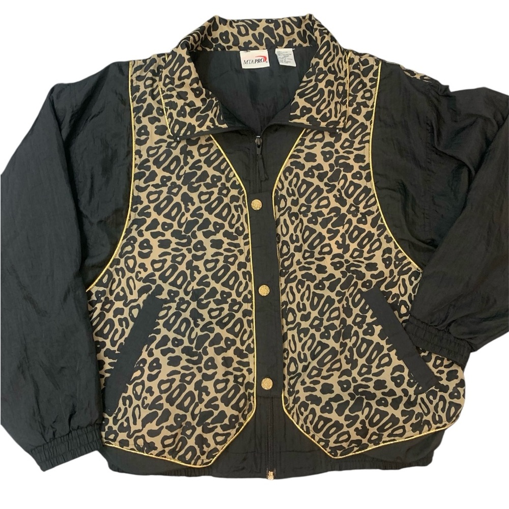 MTA Pro Vintage 90's Woman Size S Animal Print Black Athleisure Workout Jacket